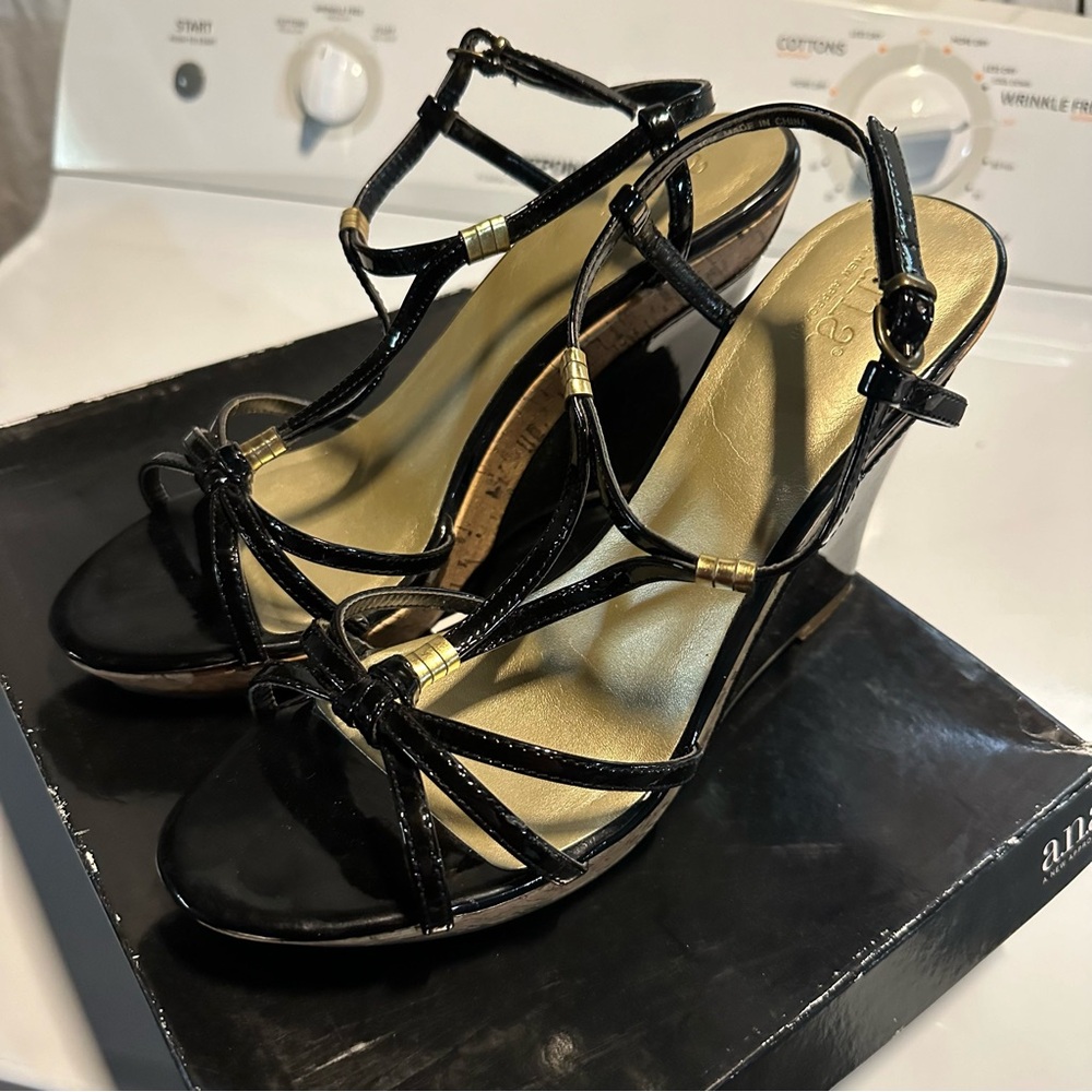 a.n.a. (JCP) wedge sandals black and cork